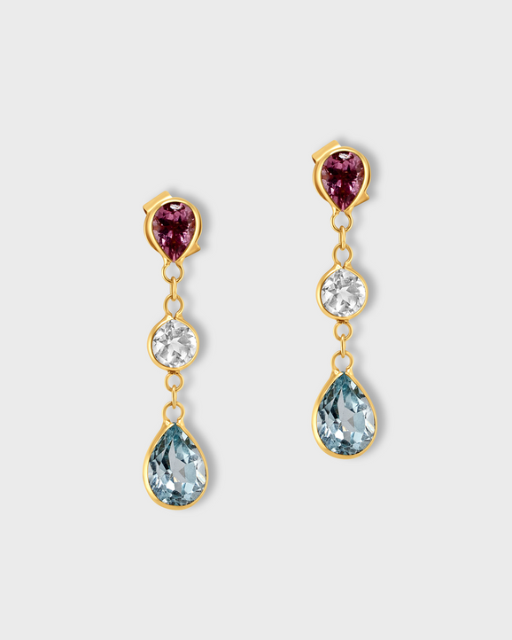 Chakra Sapphire Topaz Aquamarine Raindrop Earrings