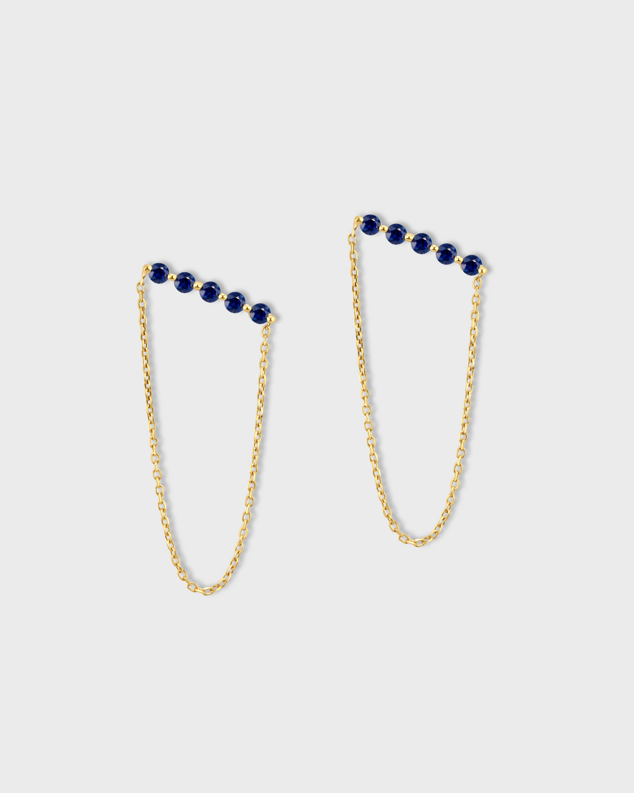 Chakra Blue Sapphire Bar Gold Chain Earrings