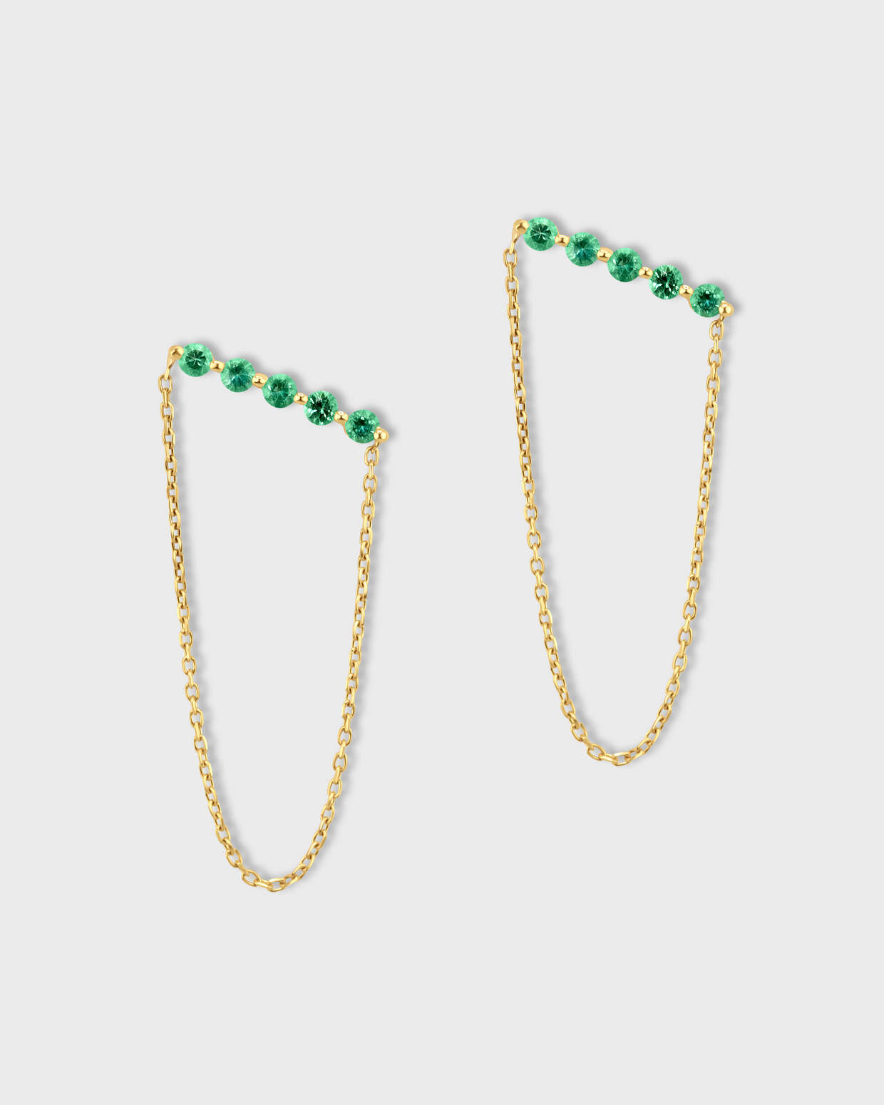 Chakra Emerald Bar Gold Chain Earrings