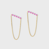 Chakra Pink Sapphire Bar Chain Earrings