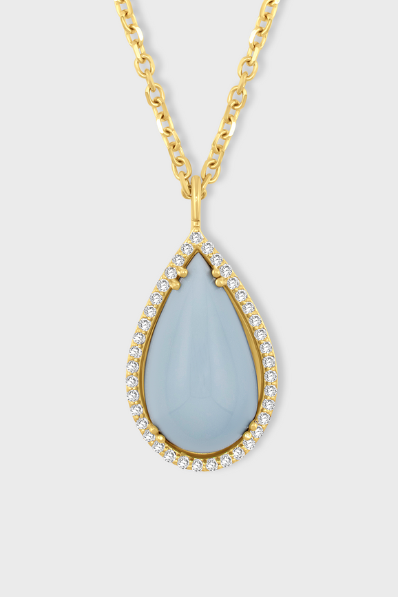 Chakra Blue Opal Pear Shape Diamond Halo Necklace