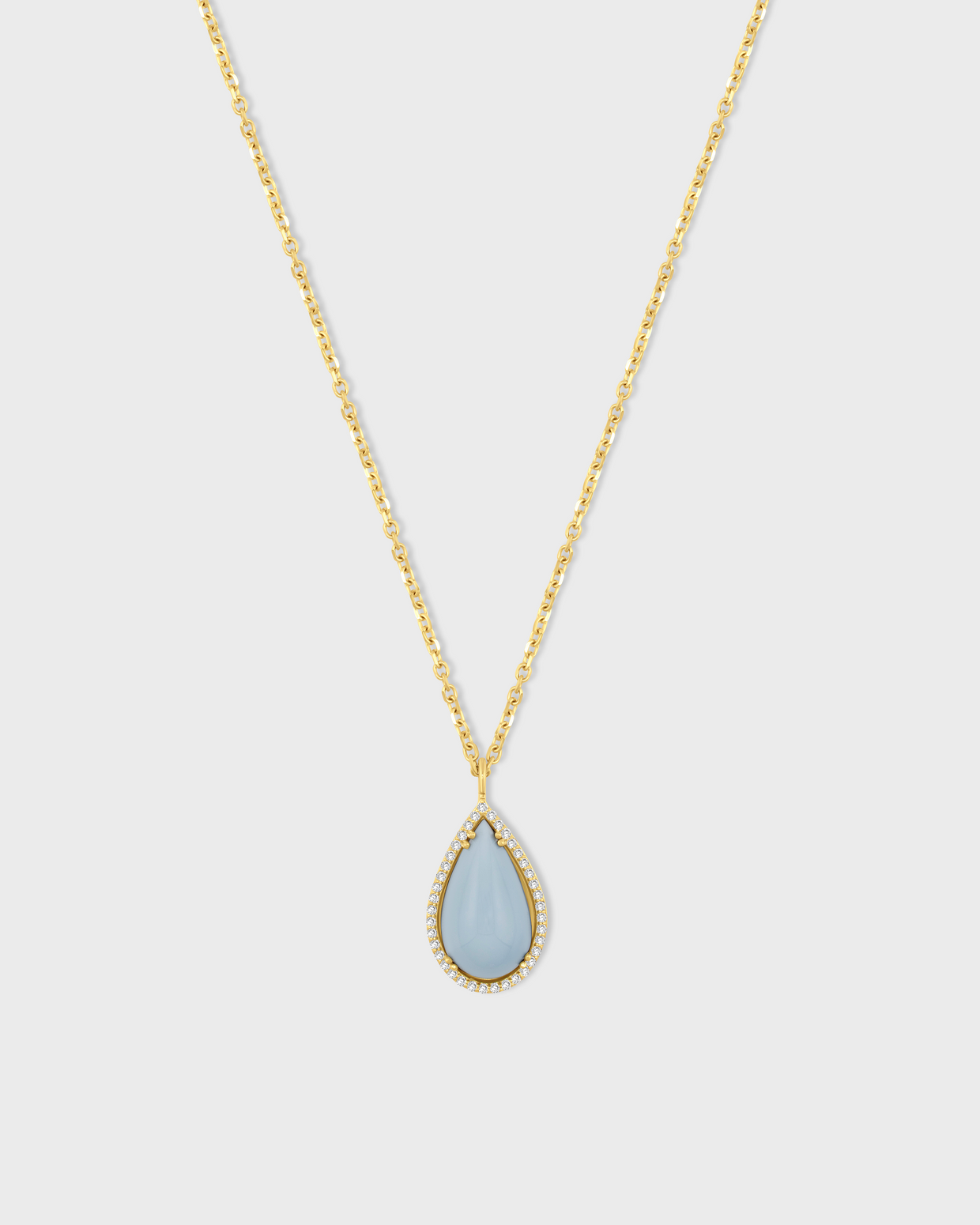 Chakra Blue Opal Pear Shape Diamond Halo Necklace