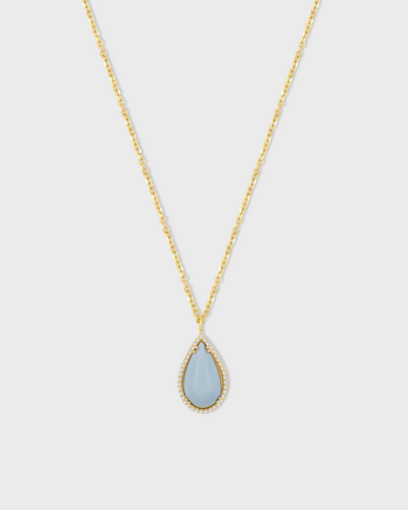 Chakra Blue Opal Pear Shape Diamond Halo Necklace