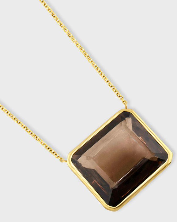 Chakra Jumbo Smoky Quartz Gold Bezel Necklace