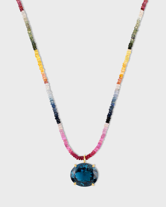 Chakra Rainbow Sapphire London Blue Topaz Charm Necklace