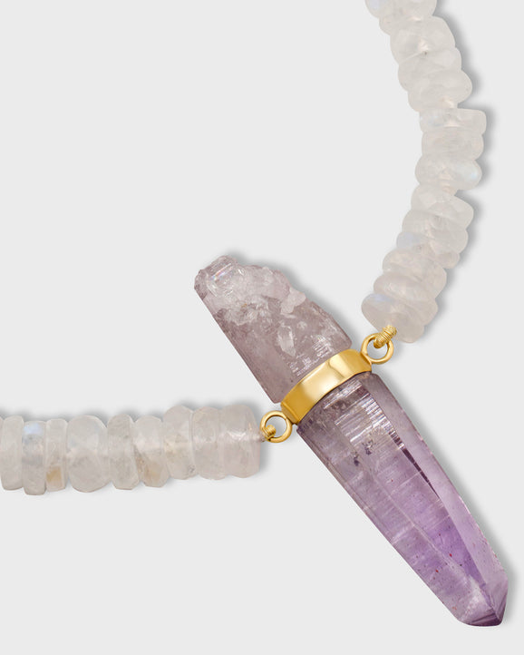 Aurora Rainbow Moonstone Veracruz Crystal Charm Necklace