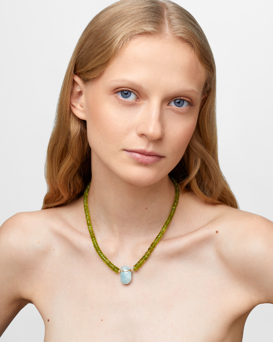 Aurora Peridot Aquamarine Charm Necklace