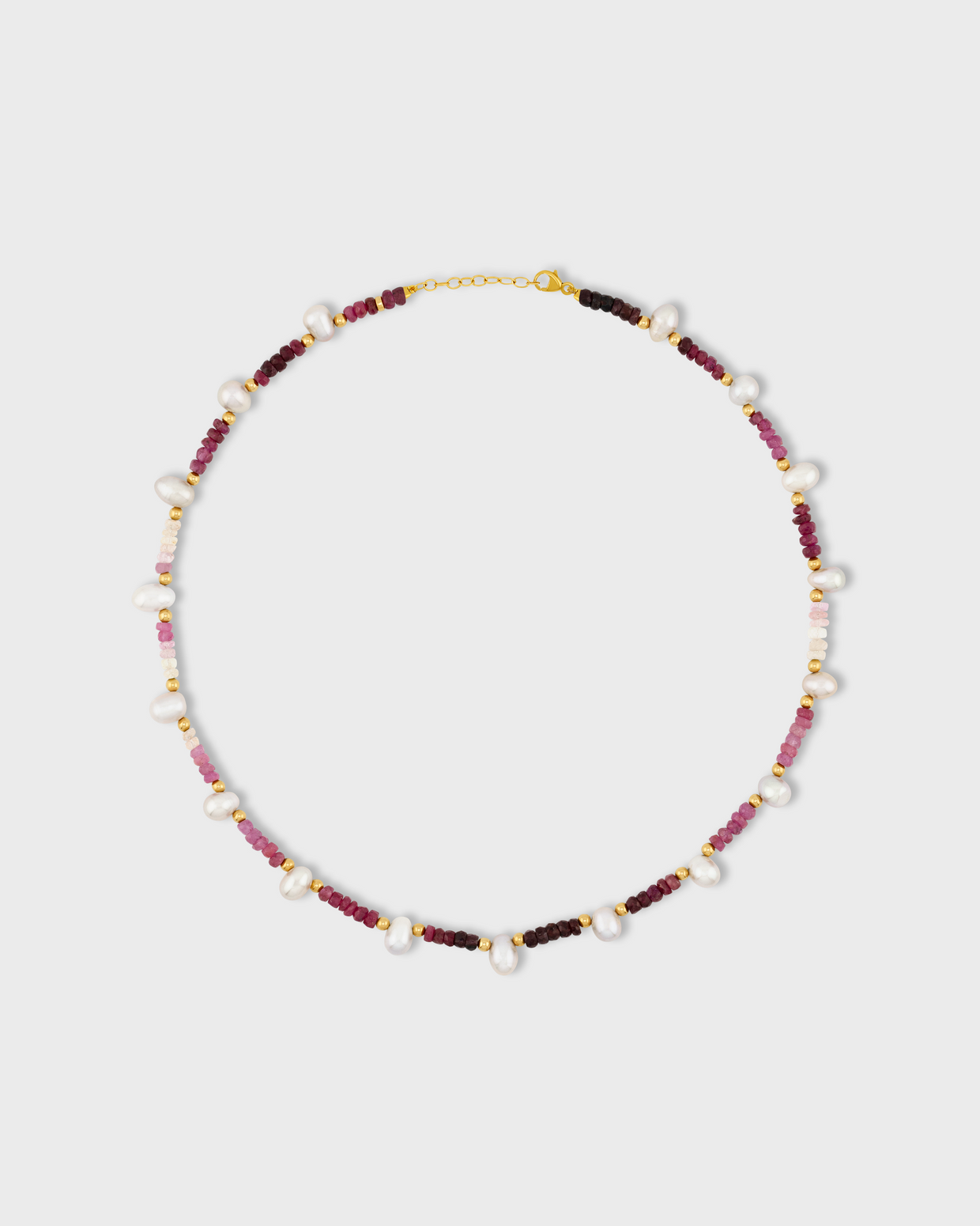 Arizona Ombre Ruby Pearl Gold Bead Necklace