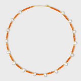 Carnelian Pearl Gold Bead Necklace