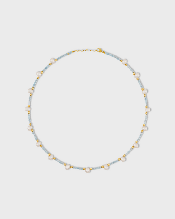 Arizona Aquamarine Pearl Gold Bead Necklace