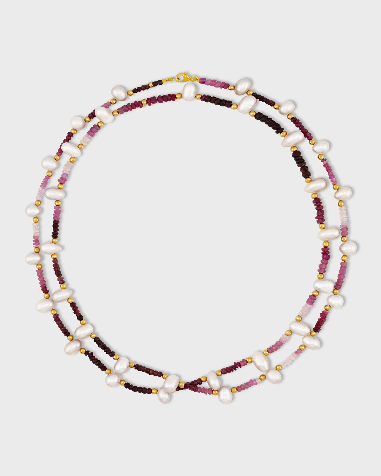 Arizona Ombre Ruby Pearl Gold Bead Double Long Necklace