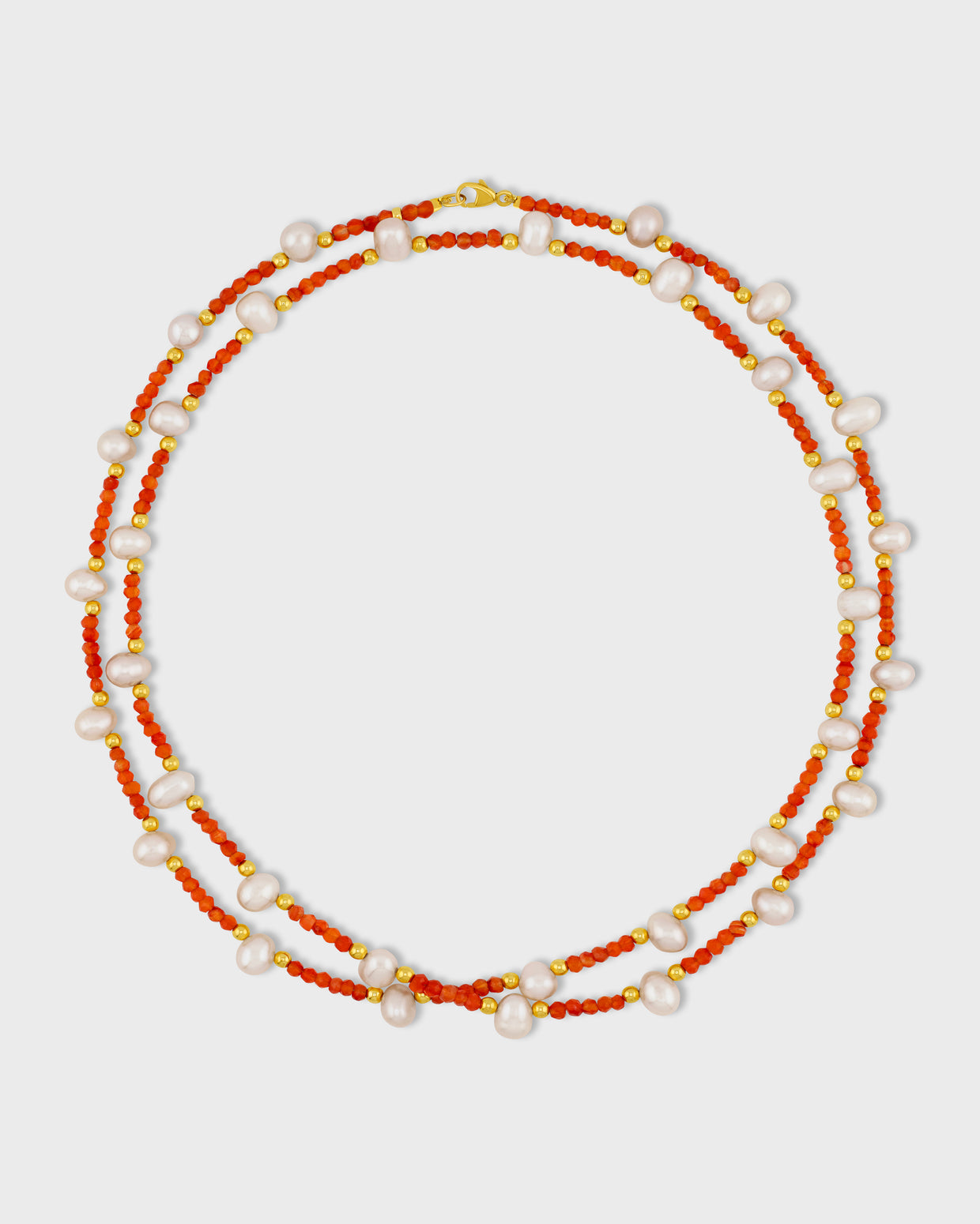 Arizona Carnelian Pearl Gold Bead Double Long Necklace