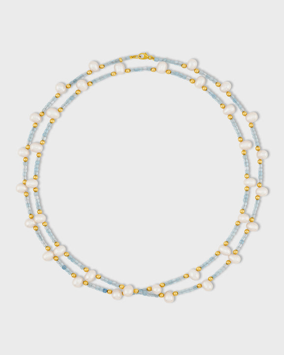 Arizona Aquamarine Pearl Double Long Necklace