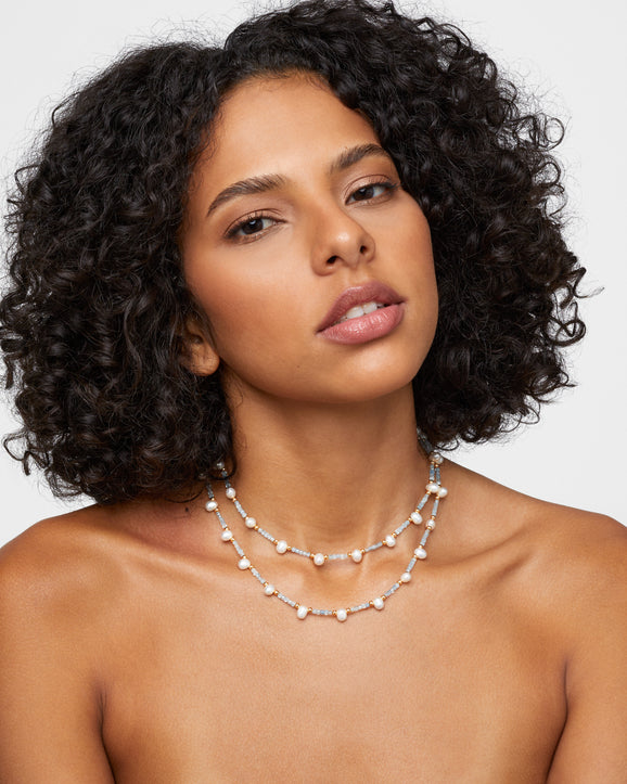 Arizona Aquamarine Pearl Double Long Necklace