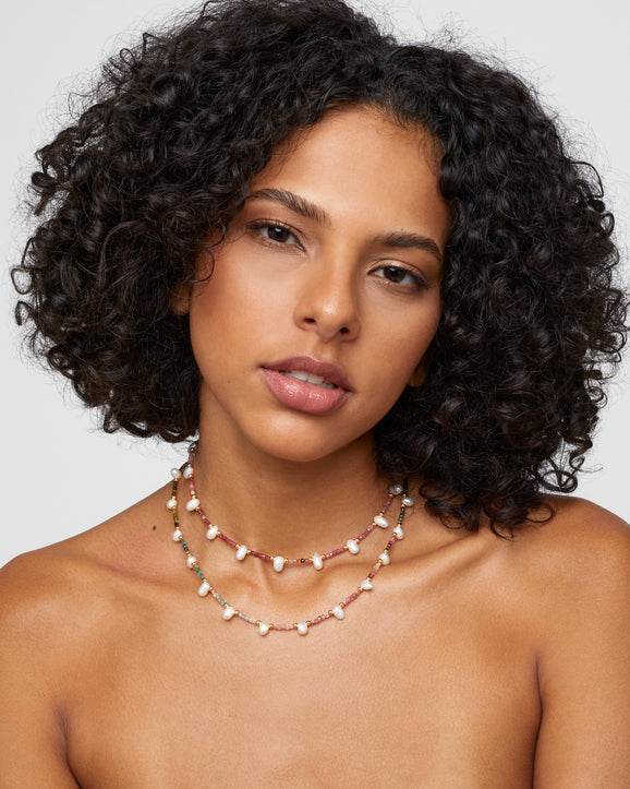 Arizona Tourmaline Pearl Double Long Necklace