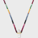 Arizona Dark Rainbow Sapphire Crystal Quartz Gold Bar Necklace