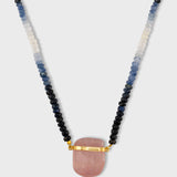 Arizona Ombre Blue Sapphire with  Rose Quartz Crystal Necklace