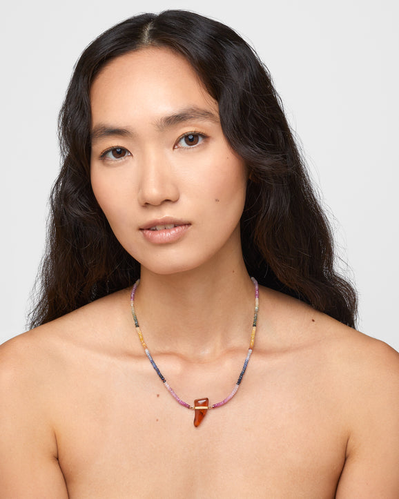 Arizona Light Rainbow Sapphire With Amber Crystal Necklace