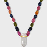 Arizona Dark Rainbow Sapphire Faceted Candy Diamond Crystal Quartz Necklace