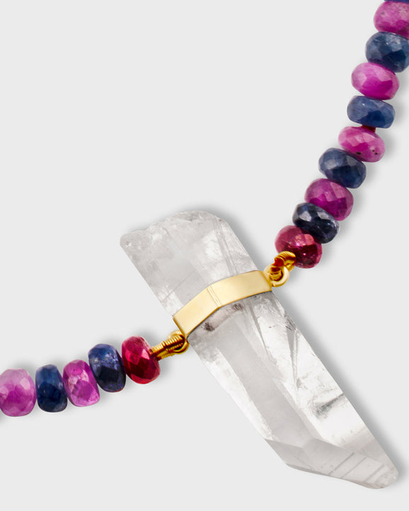 Arizona Sapphire Ruby Stripe Crystal Quartz Gold Bar Necklace