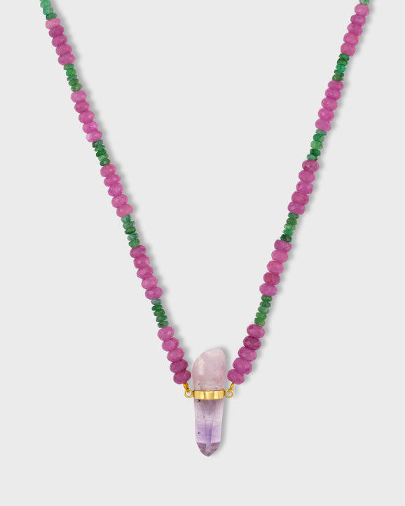 Arizona Pink Sapphire And Emerald Veracruz Amethyst Necklace