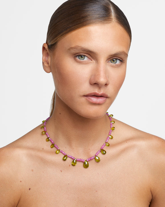 Arizona Pink Sapphire Peridot Drops Necklace