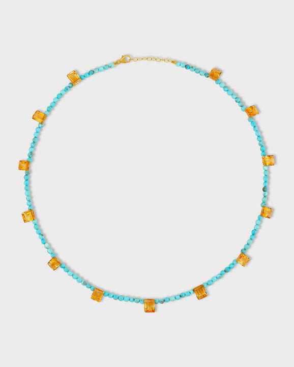 Arizona Turquoise & Emerald Cut Citrine Drop Necklace