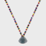 Happy Buddha Blue Jade Rainbow Sapphire Necklace