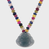 Happy Buddha Blue Jade Rainbow Sapphire Necklace