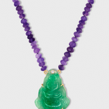 Happy Buddha Amethyst Jade Diamond Head Necklace