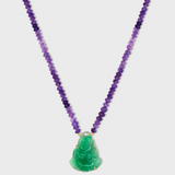 Happy Buddha Amethyst Jade Diamond Head Necklace