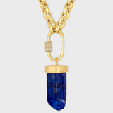 Crystalline Jumbo Rolo Chain With Removable Diamond Screw Clasp Tanzanite Gold Cap Charm Necklace