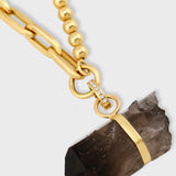 Crystalline Yin & Yang Jumbo Gold Chain with Diamond Smoky Quartz Gold Bar Necklace