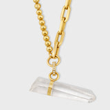 Crystalline Yin & Yang Jumbo Gold Chain with Diamond Crystal Quartz Gold Bar Necklace