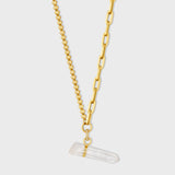 Crystalline Yin & Yang Jumbo Gold Chain with Diamond Crystal Quartz Gold Bar Necklace