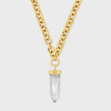 Crystalline Circle Chain Detachable Gold Crystal Quartz Gold Cap Charm Necklace