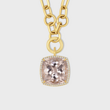 Morganite Gemstone Diamond Halo Eclipse Necklace