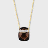 Gemstone Smoky Quartz Diamond Bar Necklace