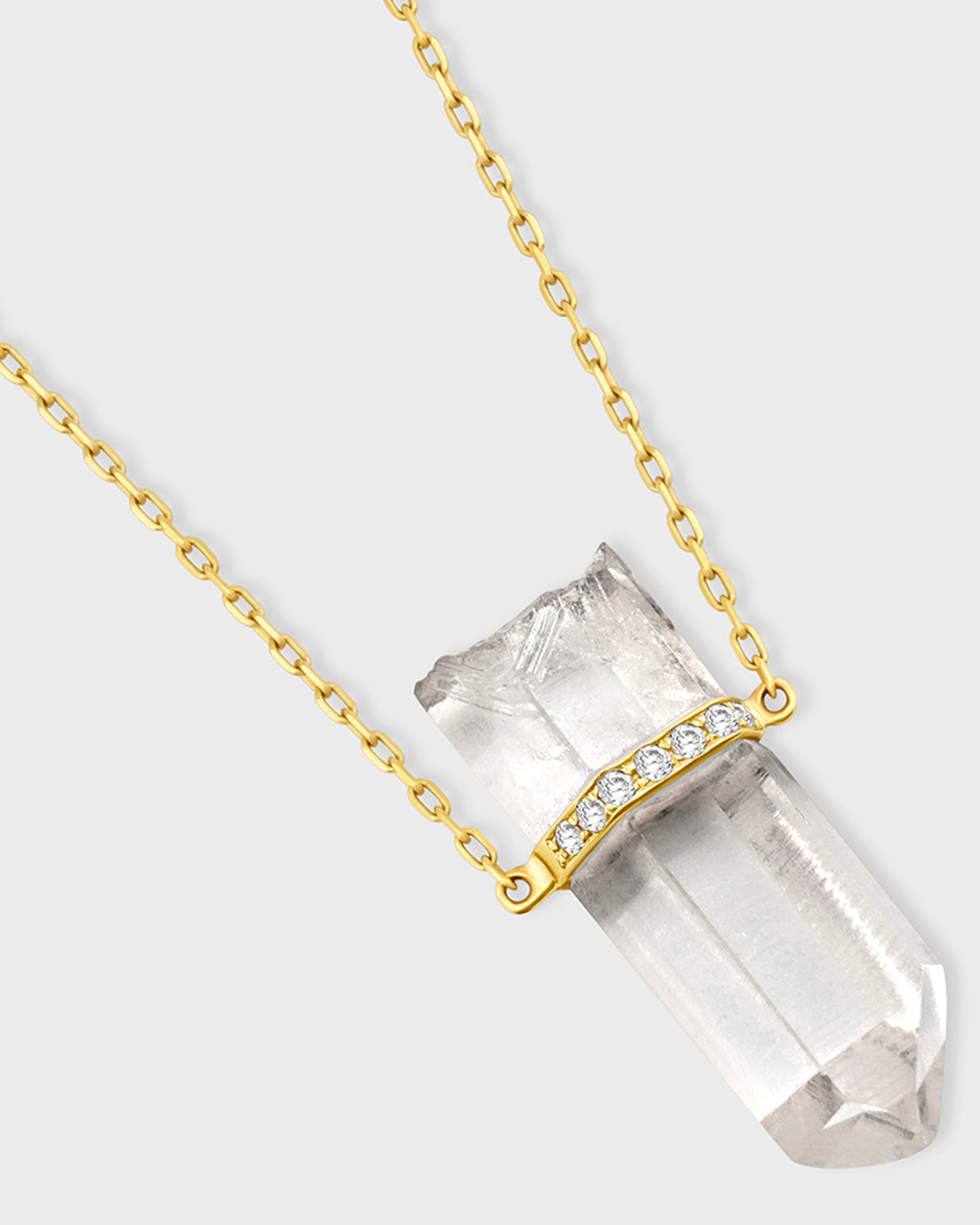 Crystalline Small Crystal Quartz Diamond Bar Necklace
