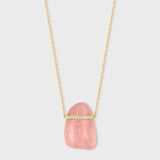 Crystalline Rose Quartz Diamond Gold Bar Necklace