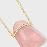 Crystalline Rose Quartz Diamond Bar Necklace