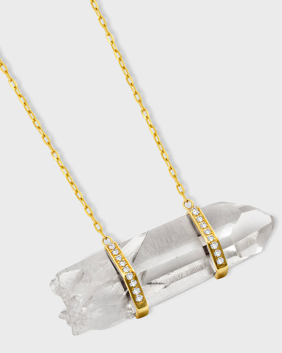 Crystalline Large Crystal Quartz Double Diamond Bar Necklace
