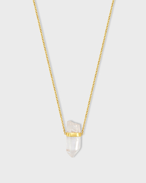 Crystalline Crystal Quartz Gold Bar Necklace