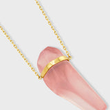 Crystalline Rose Quartz Gold Bar Necklace