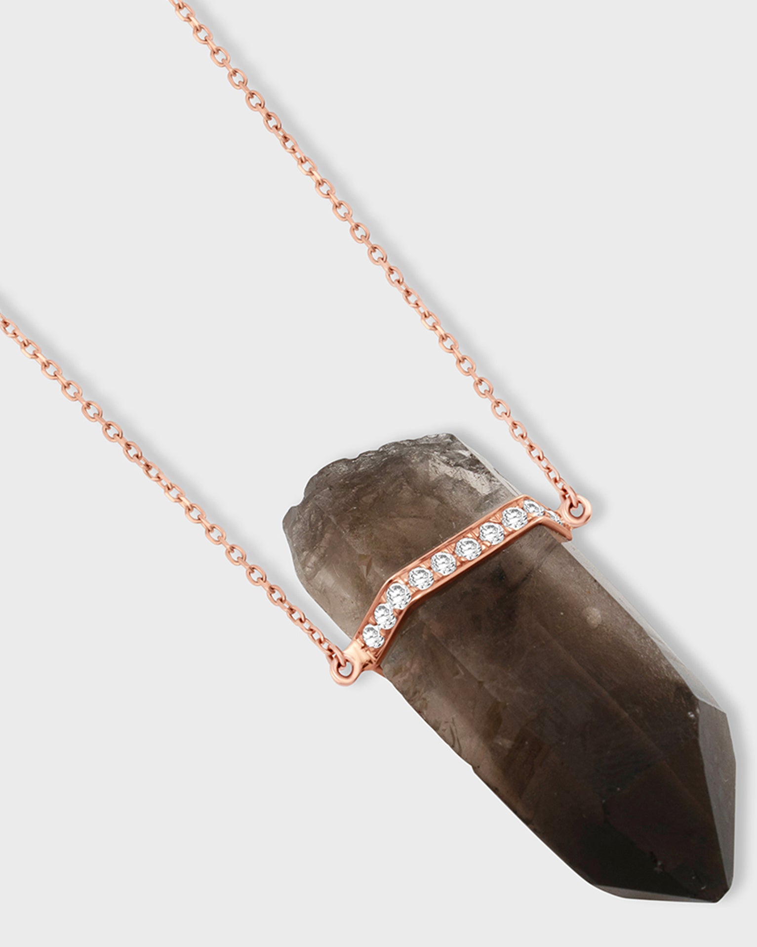 Crystalline Smoky Quartz Diamond Bar Necklace