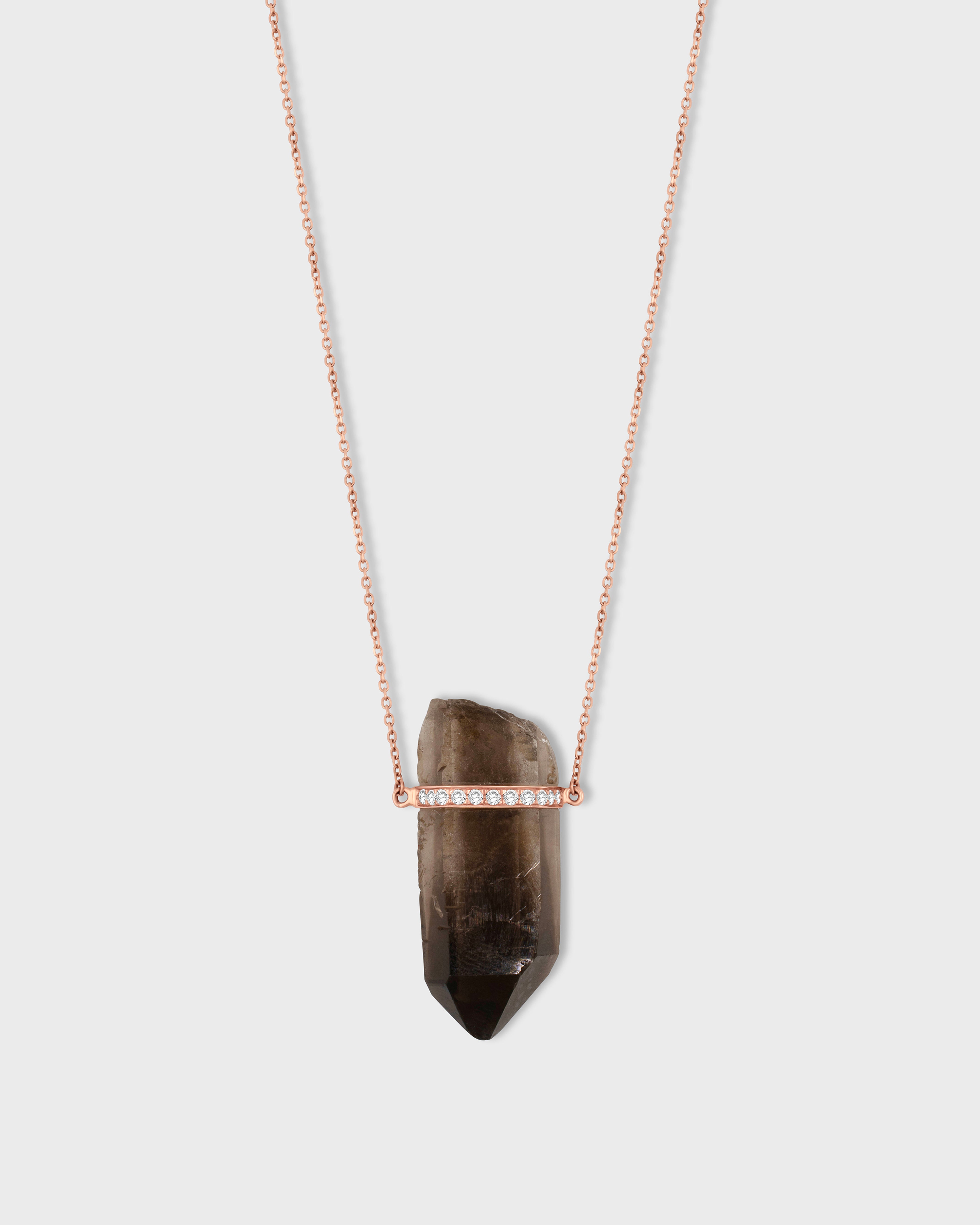 Crystalline Smoky Quartz Diamond Bar Necklace