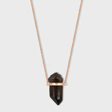 Crystalline Smoky Quartz Gold Bar Necklace