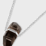 Crystalline Smoky Quartz White Gold Bar Necklace