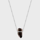 Crystalline Smoky Quartz White Gold Bar Necklace