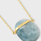 Crystalline Aquamarine Gold Bar Necklace